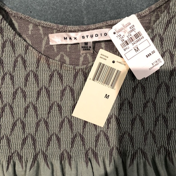 Max Studio Mint Green and Gray Smocked Sleeveless Tank top with Slight Flair - Picture 6 of 15